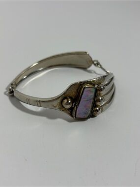 VTG Oneida Community Silverplate Fork Bracelet Abalone Inlay Split Cuff Boho